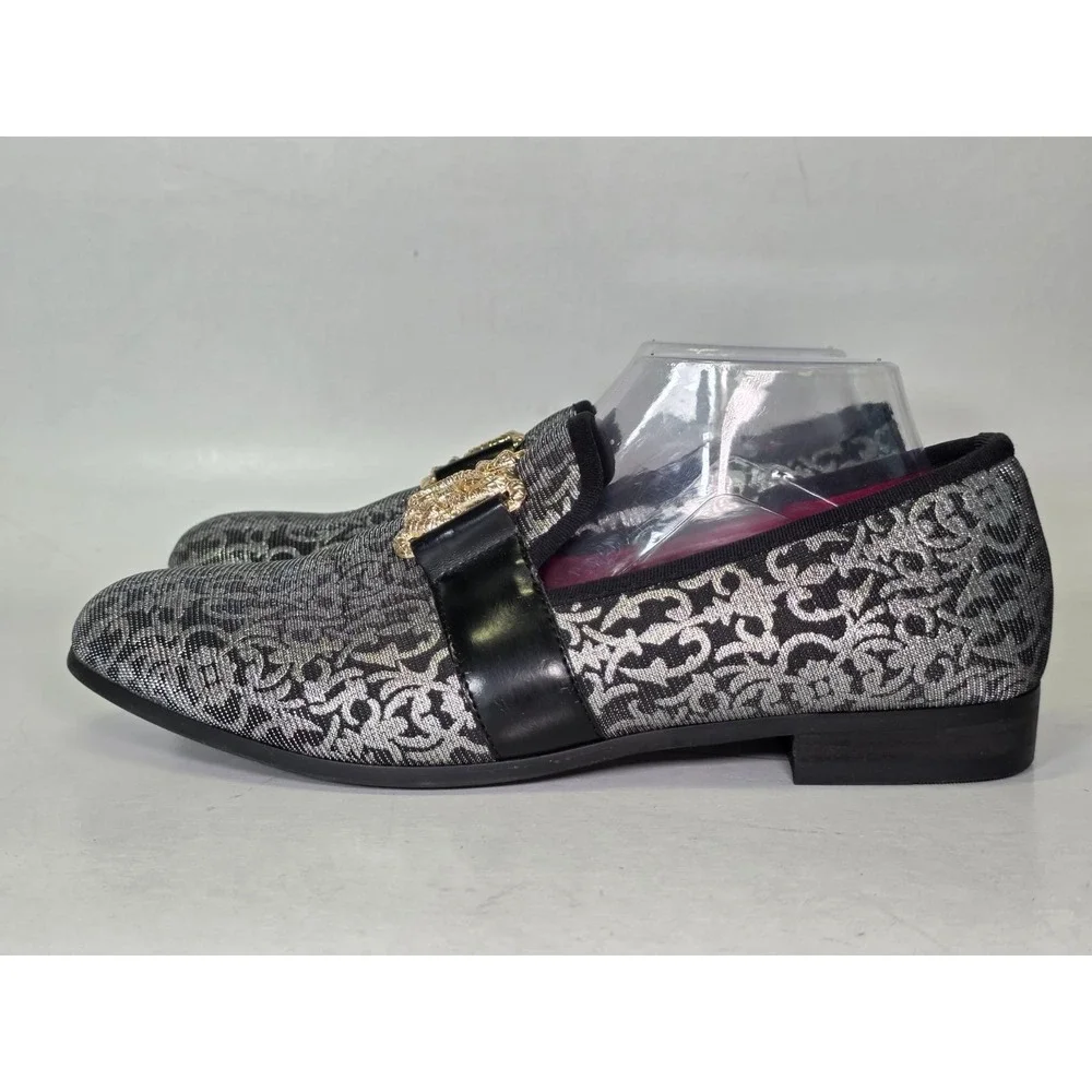 Meijiana Men's Loafers Size 8 Silver Black Gold Snake Slip On Dress Shoes‎